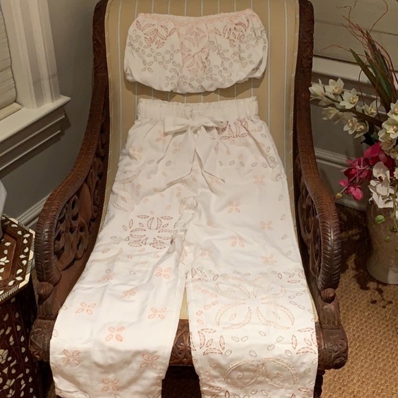 FREE PEOPLE WEEKENDER SET EMBROIDERED IVORY COMBO COTTON FULLY LINED SZ M, L - Picture 12 of 15